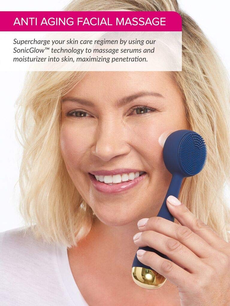 PMD Clean - Smart Facial Cleansing Device with Silicone Brush & Anti-Aging Massager - Waterproof - SonicGlow Vibration Technology - Clear Pores and Blackheads - Lift, Firm, and Tone Skin